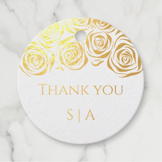 エレガントな手描きゴールドローズ サンクス モノグラム フェイバータグ (正面)