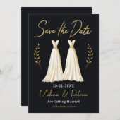 エレガントな手描きレズビアンウェディング・セーブ・ザ・デート 招待状 (正面/裏面)