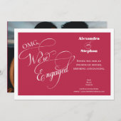 エレガントな手書きのイニシャル ヴィヴァマゼンタ フォト 招待状 (正面/裏面)