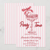 エレガントな手書きのカクテル誕生日 招待状 (正面/裏面)