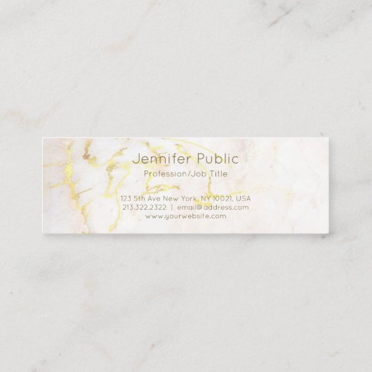 エレガントな手書きの原稿の金ゴールドの大理石のモダン スキニー名刺 (裏面)