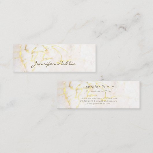 エレガントな手書きの原稿の金ゴールドの大理石のモダン スキニー名刺 (正面/裏面)