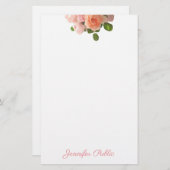 エレガントな手書きの名前の水彩画のバラのテンプレート 便箋 (正面/裏面)