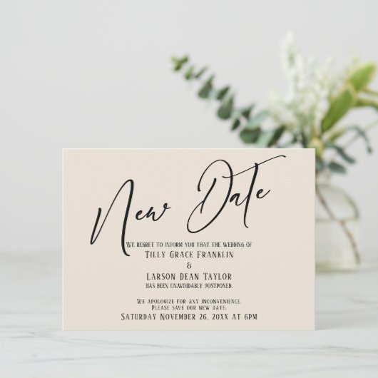 エレガントな手書きの新しい日付クリームの発表 招待状 (スタンド正面)