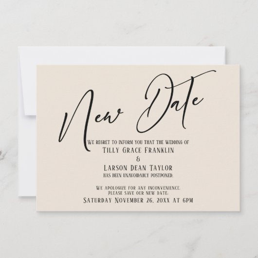 エレガントな手書きの新しい日付クリームの発表 招待状 (正面)