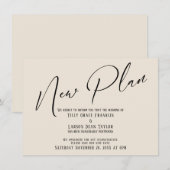 エレガントな手書きの新しい計画 クリーム色の発表 招待状 (正面/裏面)