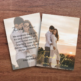 エレガントな手書きの結婚式2枚の写真 ありがとう  ノートカード