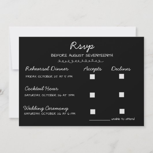 エレガントな手書きの複数イベント結婚式RSVP 招待状 (正面)
