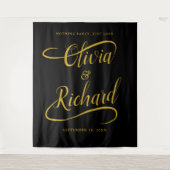 エレガントな手書きゴールドスワッシュカリグラフィーウェディング タペストリー (正面)