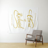 エレガントな手書きゴールドスワッシュカリグラフィー結婚式 タペストリー (インサイチュ(横))