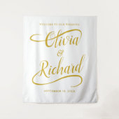 エレガントな手書きゴールドスワッシュカリグラフィー結婚式 タペストリー (正面)