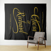 エレガントな手書きゴールドスワッシュカリグラフィー結婚式 タペストリー (インサイチュ(横))