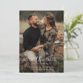 エレガントな手書きスクリプトの結婚式2枚の写真 セーブザデート (スタンド正面)