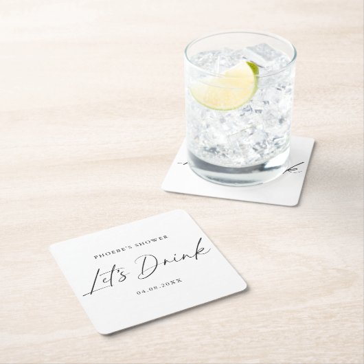 エレガントな手書きスクリプト ウェディングシャワーコースター スクエアペーパーコースター (インサイチュ)