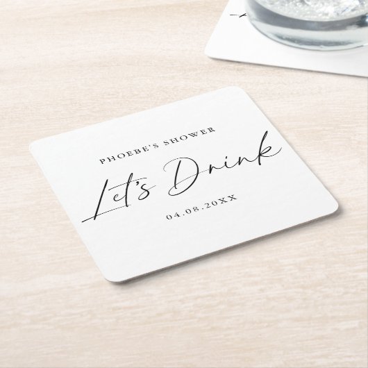 エレガントな手書きスクリプト ウェディングシャワーコースター スクエアペーパーコースター (アングル)