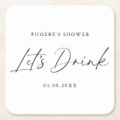 エレガントな手書きスクリプト ウェディングシャワーコースター スクエアペーパーコースター (正面)