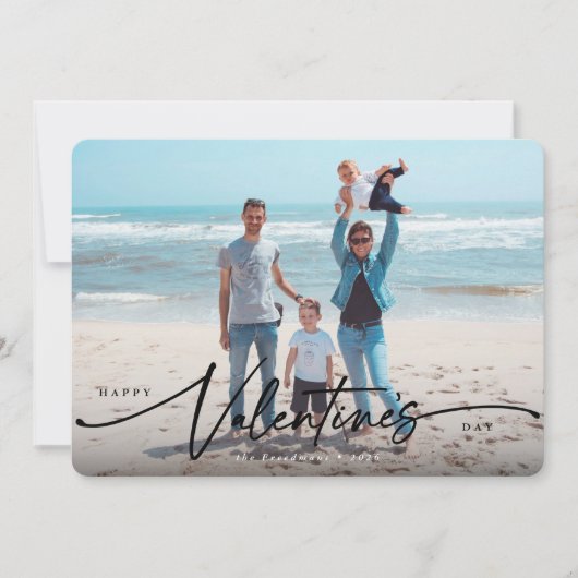 エレガントな手書きスクリプト バレンタインデー フラット フォト カード (正面)