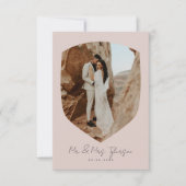 エレガントな手書きフレーム写真　ブッシュピンクの結婚式 サンキューカード (正面)
