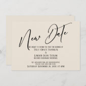 エレガントな手書き 新しい日付 クリーム色の発表 招待状 (正面/裏面)