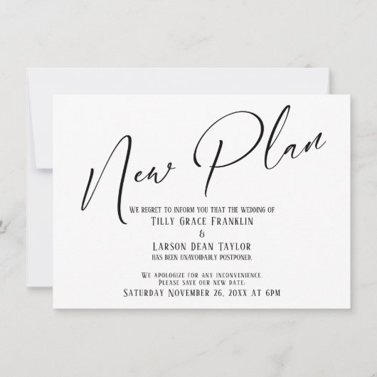 エレガントな手書き 新計画 シンプルなお知らせ 招待状 (正面)
