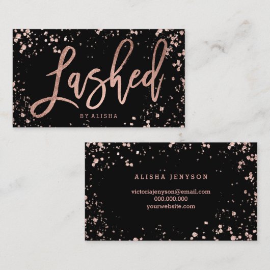 エレガントな打たれた原稿のばら色の金ゴールドの紙吹雪の(ばちゃばちゃ)跳ねる 名刺 (正面/裏面)