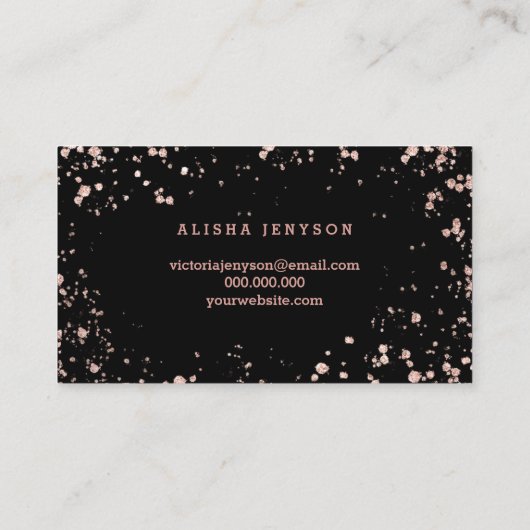 エレガントな打たれた原稿のばら色の金ゴールドの紙吹雪の(ばちゃばちゃ)跳ねる 名刺 (裏面)