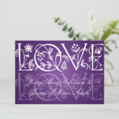 エレガントな披露宴のスターラブが咲き誇るパープル 招待状 (スタンド正面)