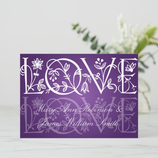 エレガントな披露宴のスターラブが咲き誇るパープル 招待状 (スタンド正面)