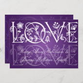 エレガントな披露宴のスターラブが咲き誇るパープル 招待状 (正面/裏面)