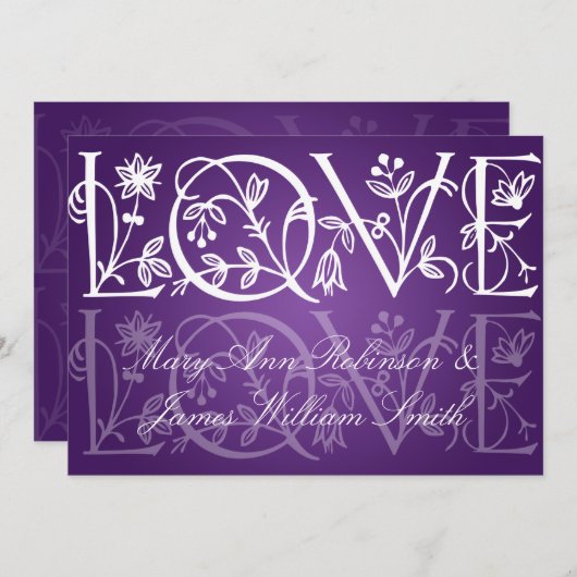 エレガントな披露宴のスターラブが咲き誇るパープル 招待状 (正面/裏面)
