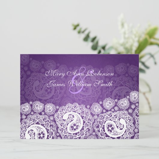 エレガントな披露宴の星のペイズリーのレースの紫色 招待状 (スタンド正面)