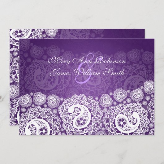 エレガントな披露宴の星のペイズリーのレースの紫色 招待状 (正面/裏面)