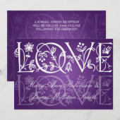 エレガントな披露宴の星の愛の花紫 招待状 (正面/裏面)