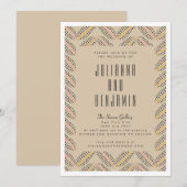 エレガントな抽象ドットパターン サンド ブラック ウェディング 招待状 (正面/裏面)