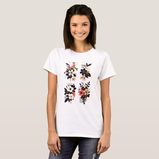 エレガントな抽象フラワーブーケセット Tシャツ (正面フル)