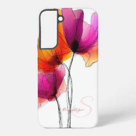 エレガントな抽象水彩フラワーモチーフのカスタムデザイン SAMSUNG GALAXY S22+ケース