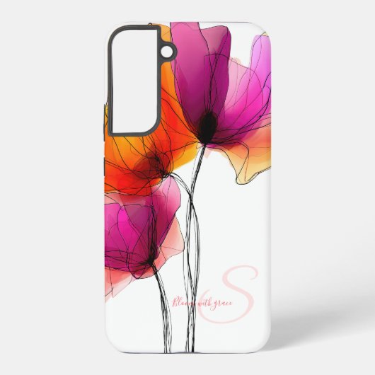エレガントな抽象水彩フラワーモチーフのカスタムデザイン SAMSUNG GALAXYケース (裏面)