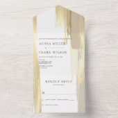 エレガントな抽象的なゴールドとタン ペイント風ウェディング オールインワン招待状 (内側)