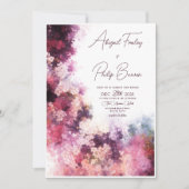 エレガントな抽象的なバーガンディピンクの花のウェディング 招待状 (正面)