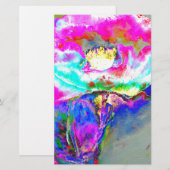 エレガントな抽象的なピンクとターコイズの花の絵 便箋 (正面/裏面)