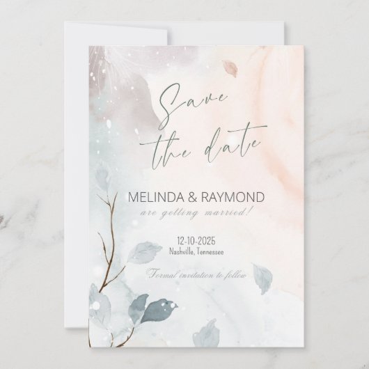 エレガントな抽象的な冬の-結婚式の日時を保存するカード 招待状 (正面)