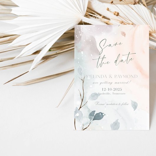 エレガントな抽象的な冬の-結婚式の日時を保存するカード 招待状