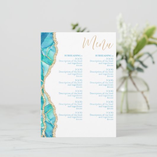 エレガントな抽象的な水彩ブルーゴールドレストラン メニュー (スタンド正面)