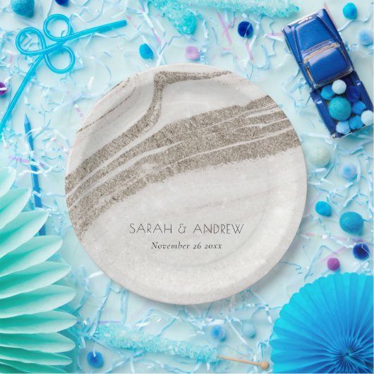 エレガントな抽象的な淡いゴールドの瑪瑙の結婚式 ペーパープレート (パーティー)