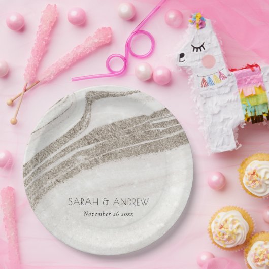 エレガントな抽象的な淡いゴールドの瑪瑙の結婚式 ペーパープレート (パーティー)