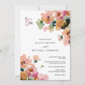 エレガントな抽象的な秋の花モノグラム結婚式 招待状 (正面)