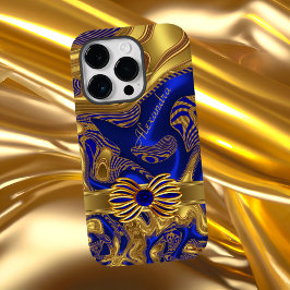 エレガントな抽象的な青と金のリボン飾り Case-Mate iPhone 14 PROケース