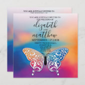 エレガントな招待状のポストカード　リボンとハートの斑点 招待状 (正面/裏面)