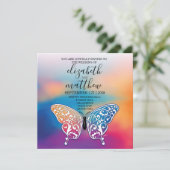 エレガントな招待状のポストカード　リボンとハートの斑点 招待状 (スタンド正面)