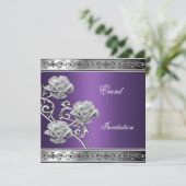 エレガントな招待状 パープル シルバー フローラル ジュエル 招待状 (スタンド正面)
